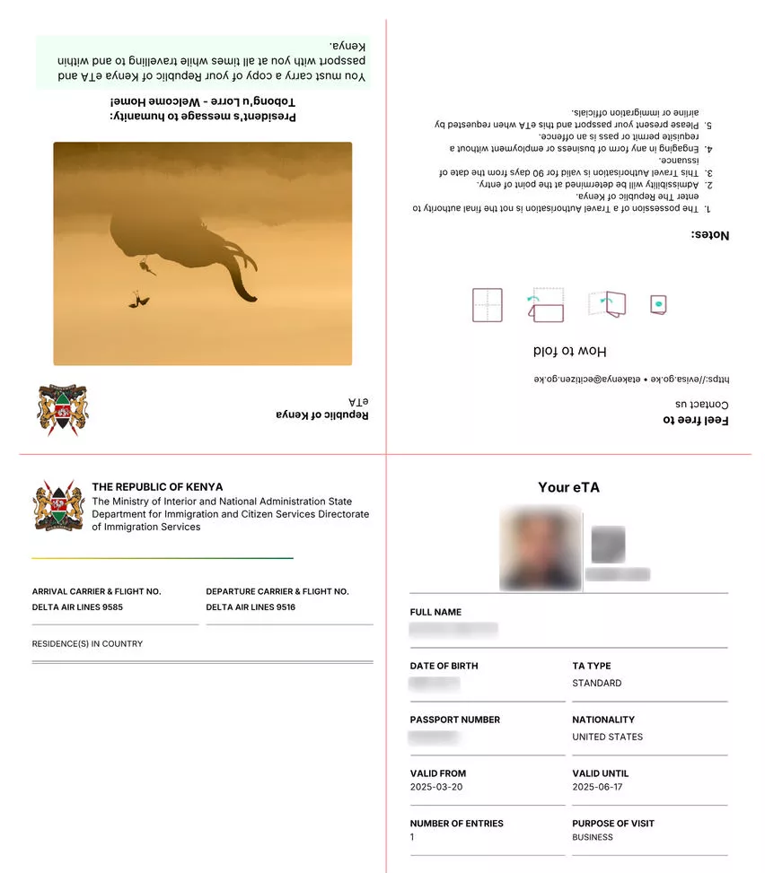 Kenya eVisa sample